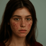 Young woman with visible cheek acne illustrating the need for the best Korean skincare for acne